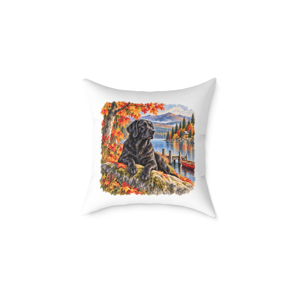 Black Labrador Maine Lake Autumn Throw Pillow White Home Decor Collection Fall Mountain Dog Decor BarkingDog Shop