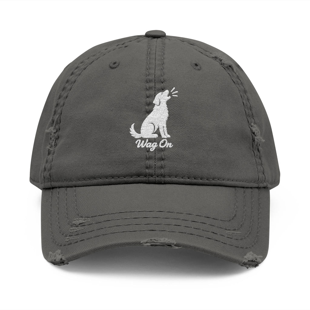 Distressed Embroidered Hat — 'Wag On' Dog Silhouette Cap