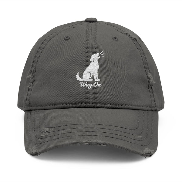 Distressed Embroidered Hat — 'Wag On' Dog Silhouette Cap