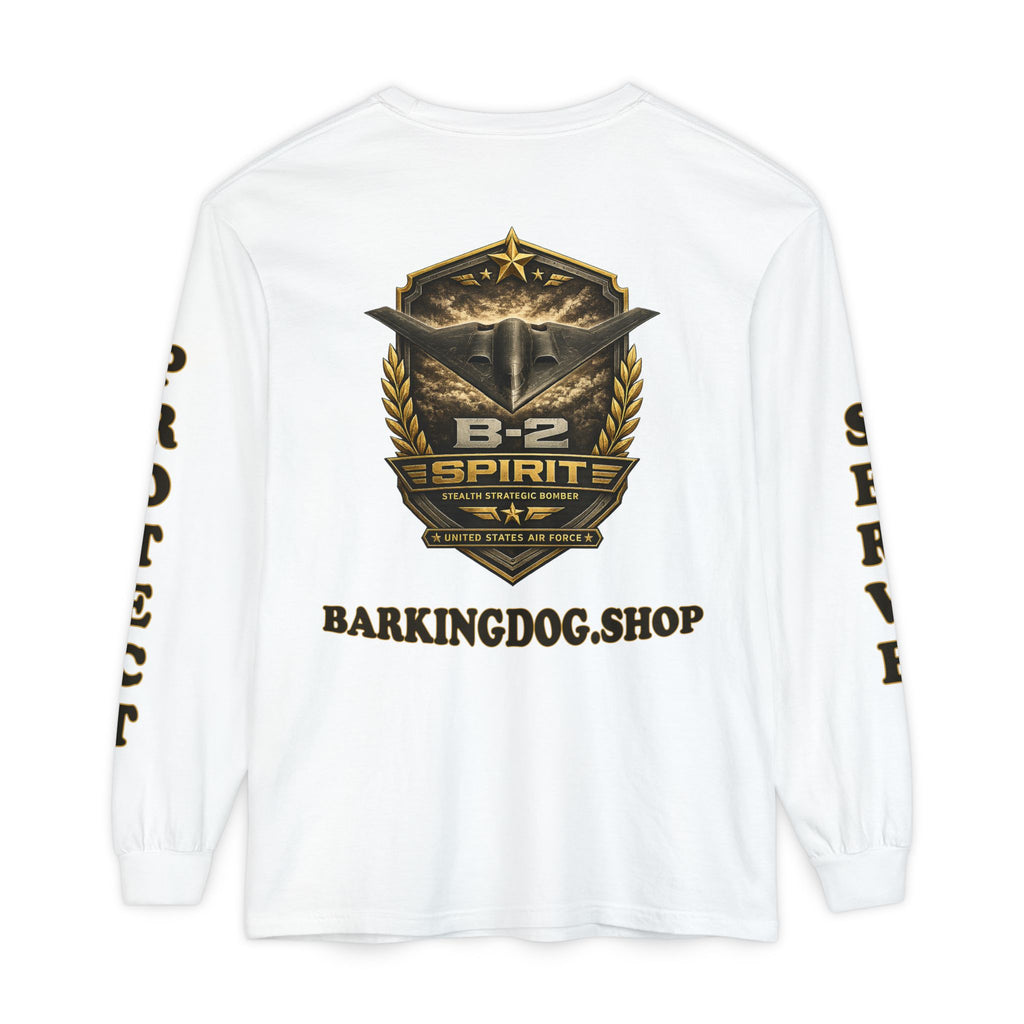 B-2 Spirit Stealth Bomber Long Sleeve Tee — Barking Dog 'Wag On' Military Air Force Tribute