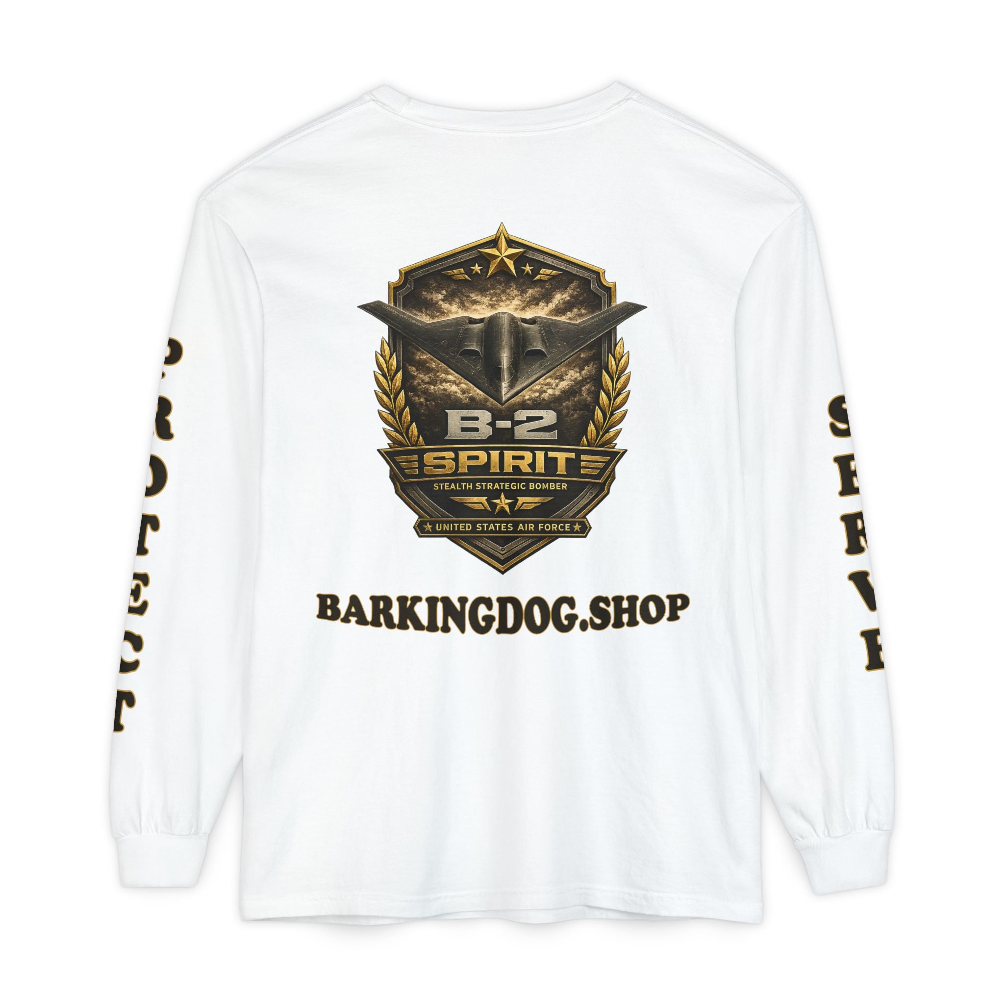 B-2 Spirit Stealth Bomber Long Sleeve Tee — Barking Dog 'Wag On' Military Air Force Tribute