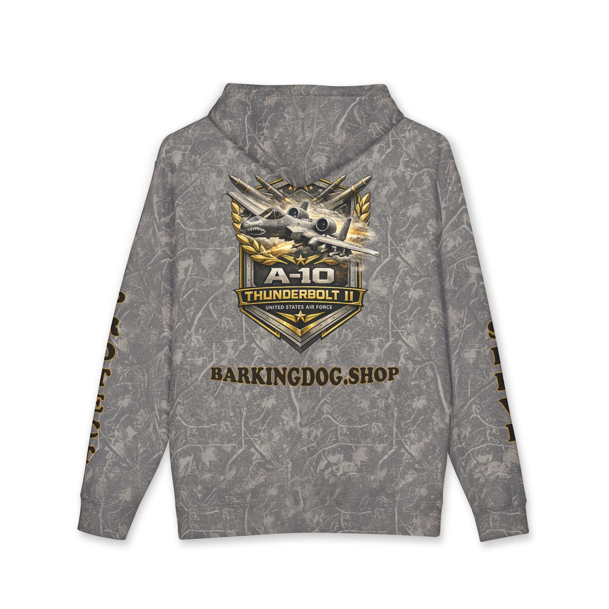A-10 Thunderbolt II Jet Hoodie — Barking Dog 'Wag On' Military Air Force Tribute