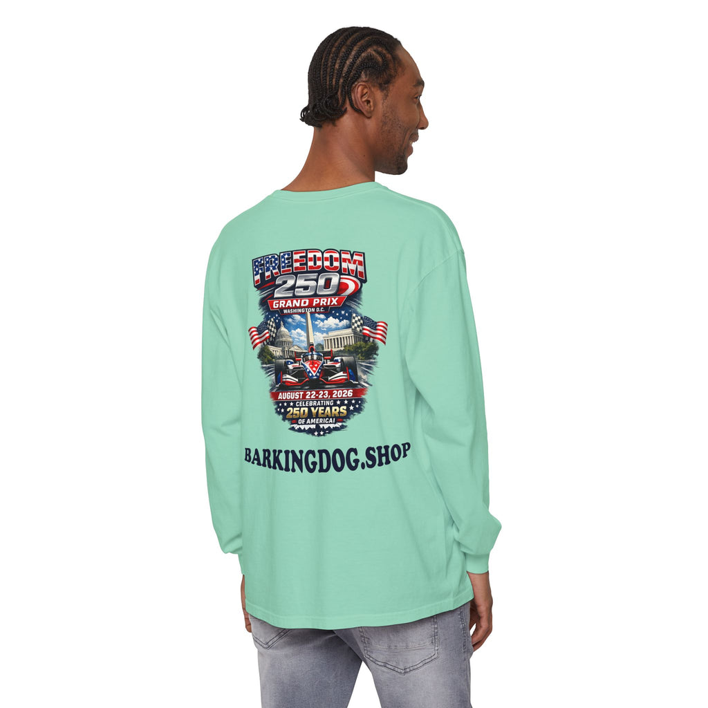 Freedom 250 Grand Prix Long Sleeve T-Shirt — "Wag On" Dog Rally Race Tee