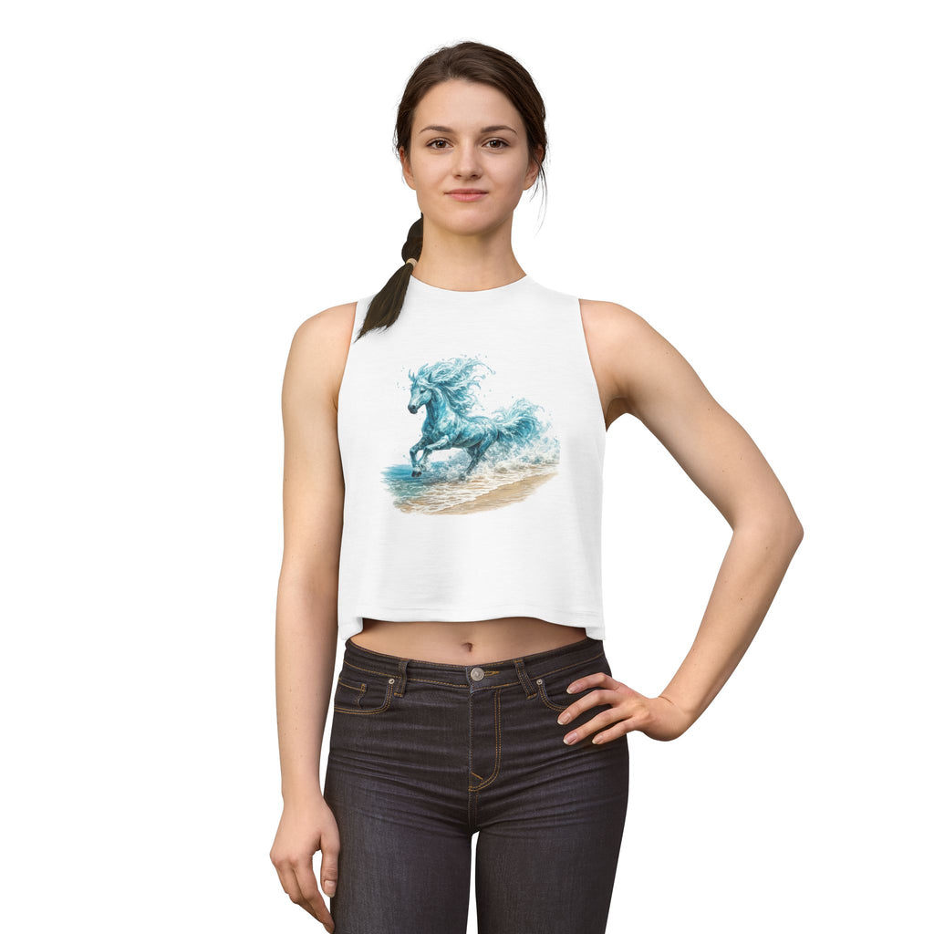 Waterhorse Beach Crop Top — Wave Unicorn Graphic Women's Summer Tank