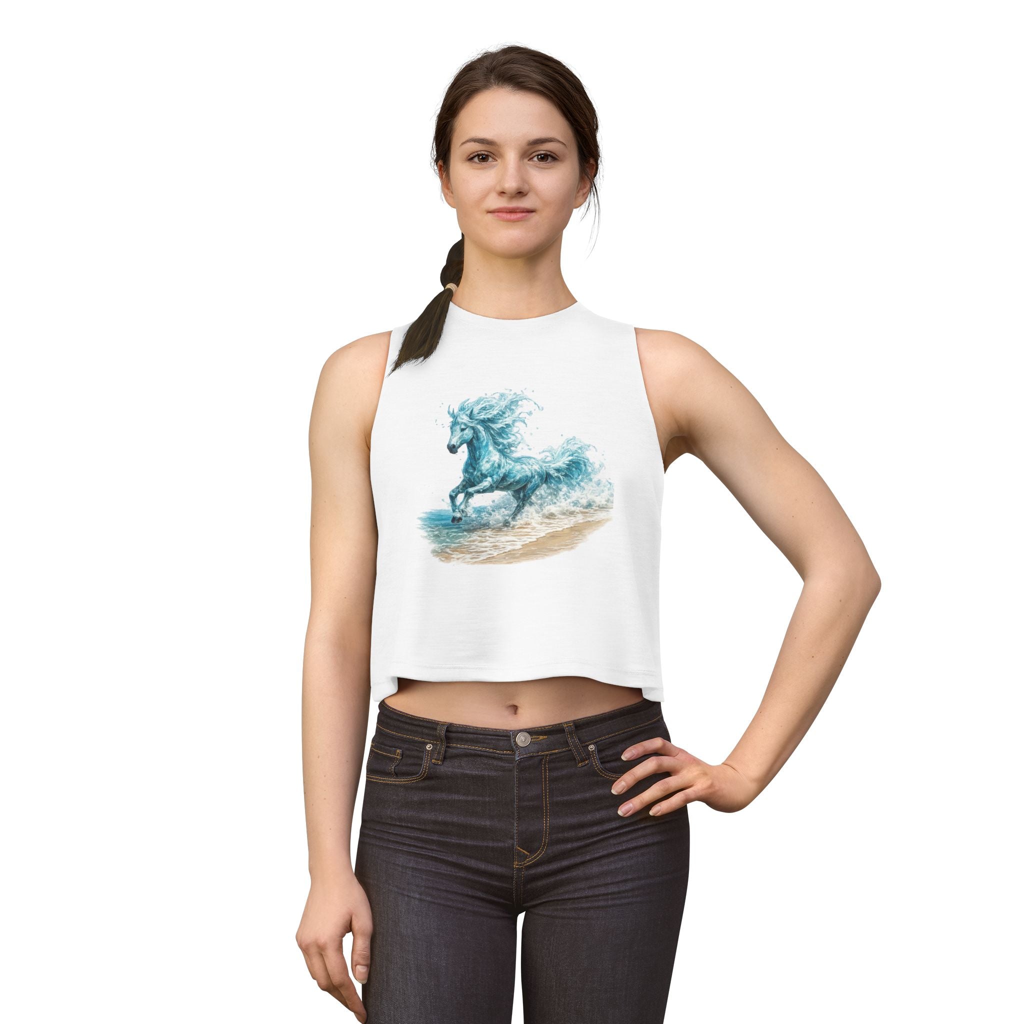 Waterhorse Beach Crop Top — Wave Unicorn Graphic Women's Summer Tank