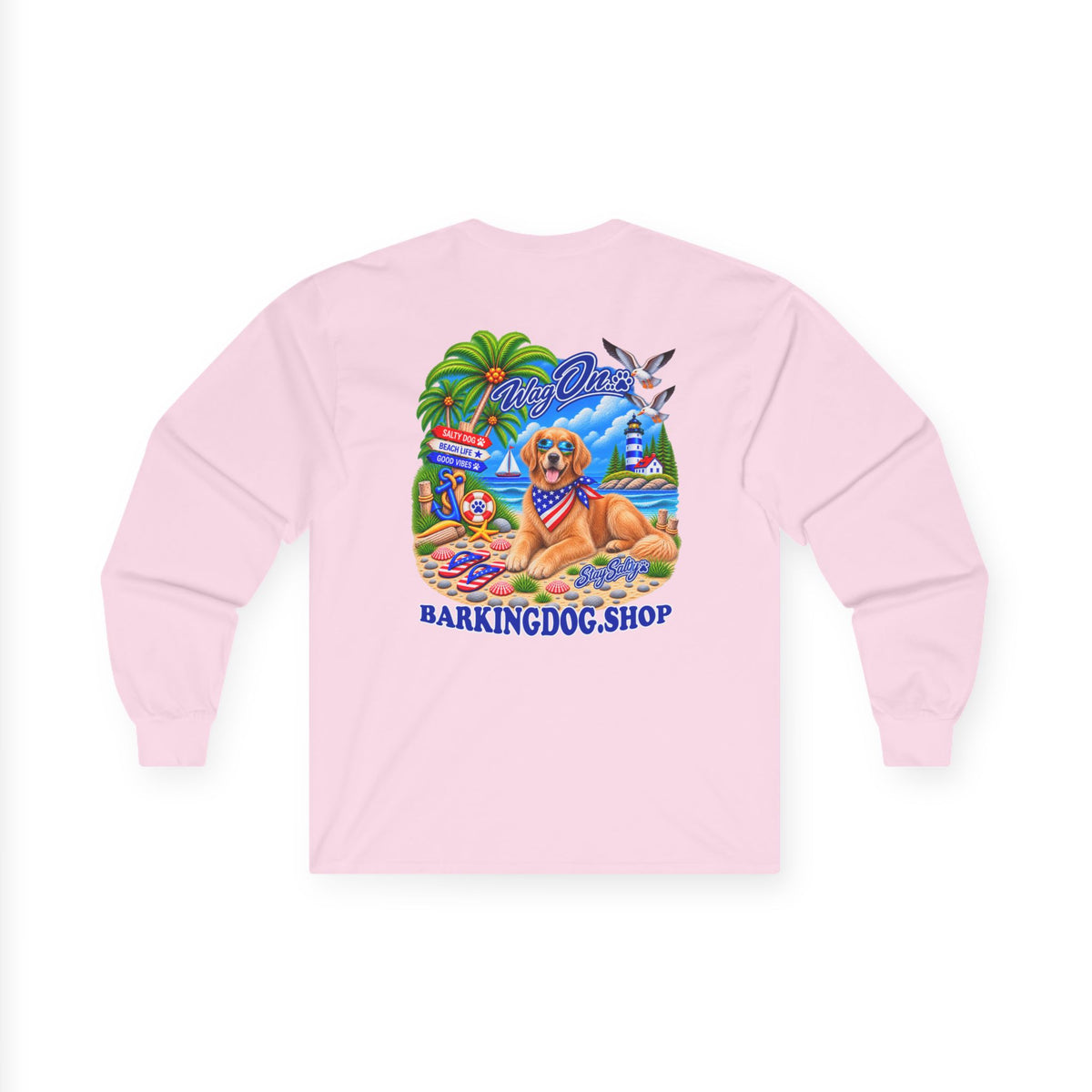 Golden Retriever Stay Salty Pup Long Sleeve T Shirt Beach Collection Coastal Dog Graphic Tee Wag On BarkingDog Shop