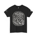 Golden Retriever Mountain Lake Wildlife Woodcut Tee Black Outdoor Canine Graphic T-Shirt BarkingDog Shop