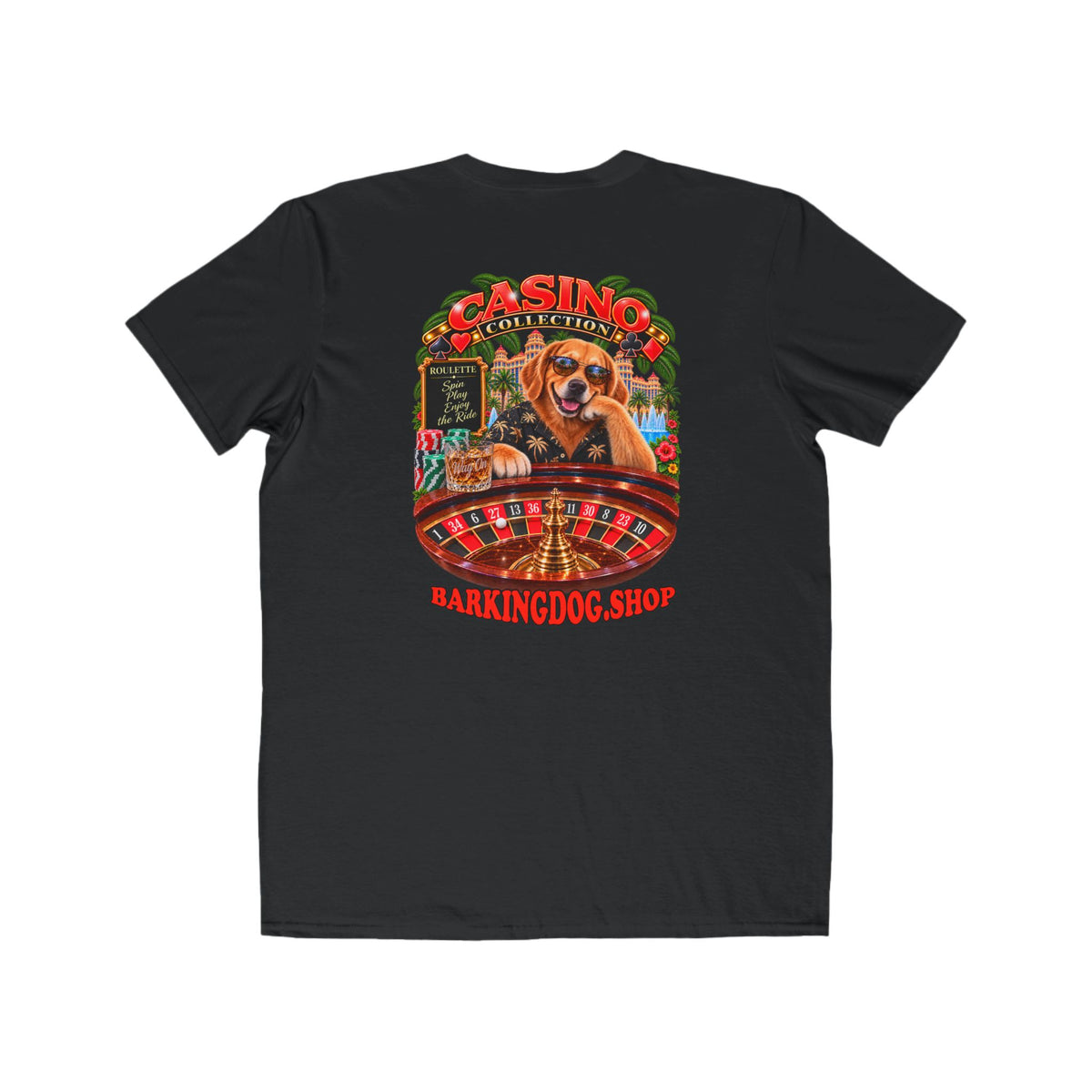 Golden Retriever Roulette T Shirt Casino Collection Funny Slot Machine Dog Graphic Tee Wag On BarkingDog Shop