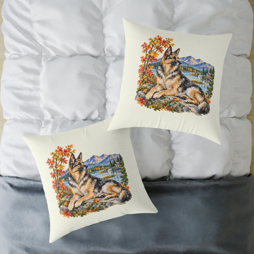 German Shepherd Scenic Autumn Throw Pillow Ivory Home Decor Collection Mountain Lake Dog Decor BarkingDog Shop