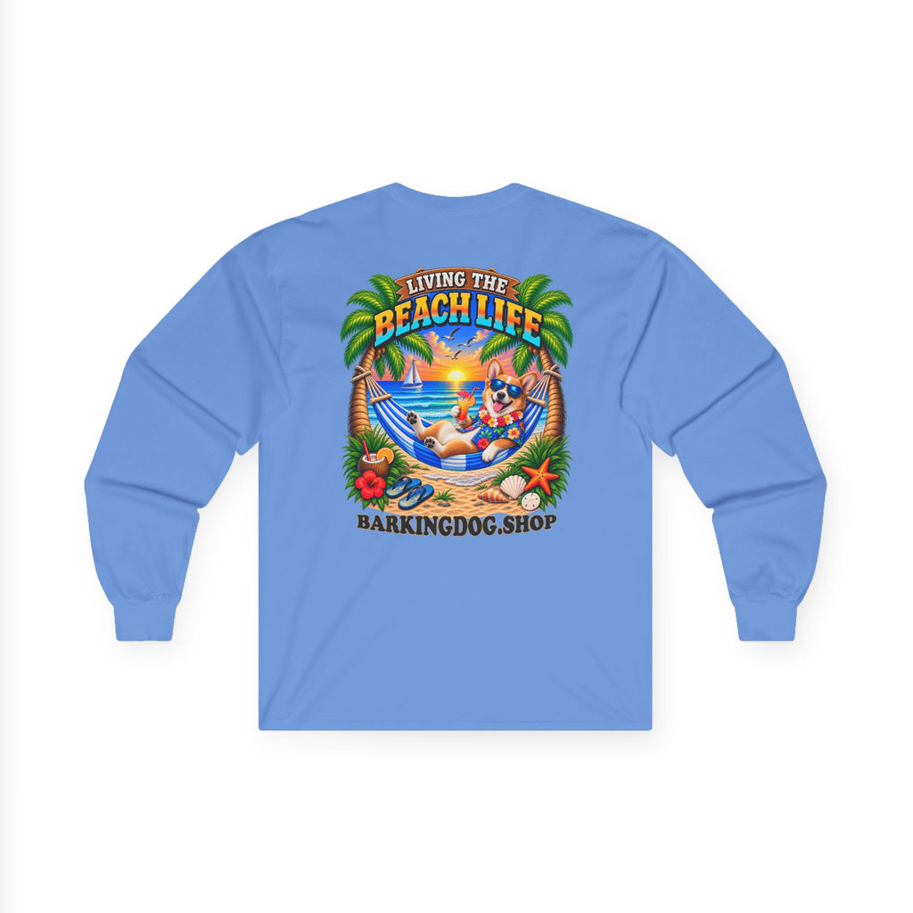 Pembroke Welsh Corgi Beach Life Canine Long Sleeve T Shirt Beach Collection Hammock Tropical Dog Graphic Tee Wag On BarkingDog Shop
