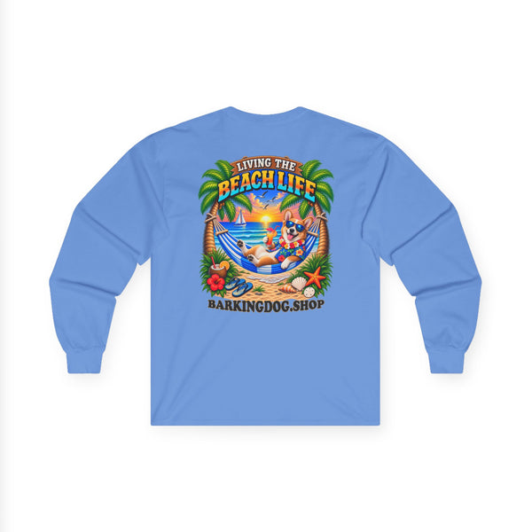 Pembroke Welsh Corgi Beach Life Canine Long Sleeve T Shirt Beach Collection Hammock Tropical Dog Graphic Tee Wag On BarkingDog Shop