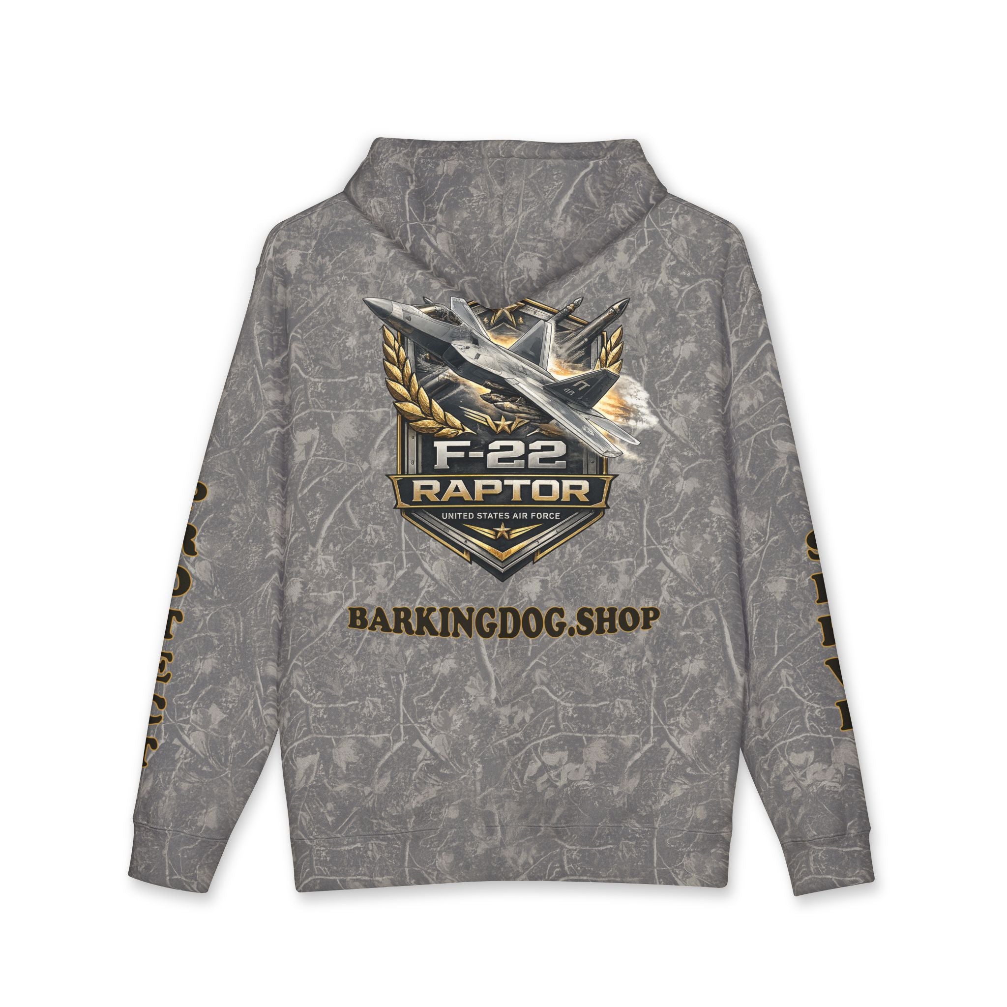 F-22 Raptor Jet Hoodie — Barking Dog 'Wag On' Military Air Force Tribute