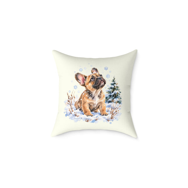 French Bulldog Puppy First Snow Throw Pillow Ivory Home Decor Collection Winter Watercolor Dog Decor BarkingDog Shop