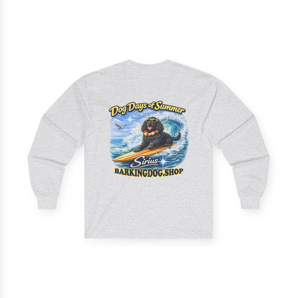 Cocker Spaniel Dog Days of Summer Surfboard Long Sleeve T Shirt Beach Collection Surfing Dog Graphic Tee Wag On BarkingDog Shop