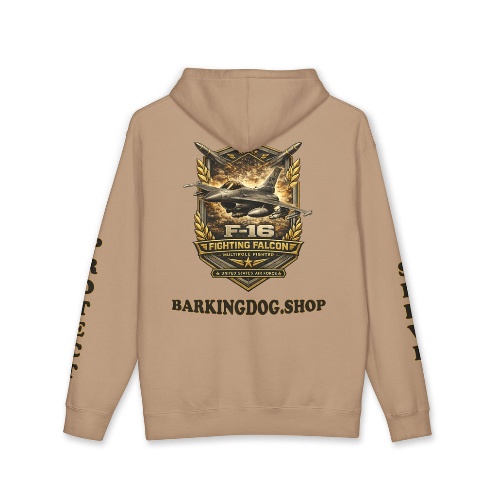 F-16 Fighting Falcon Jet Hoodie — Barking Dog 'Wag On' Military Air Force Tribute