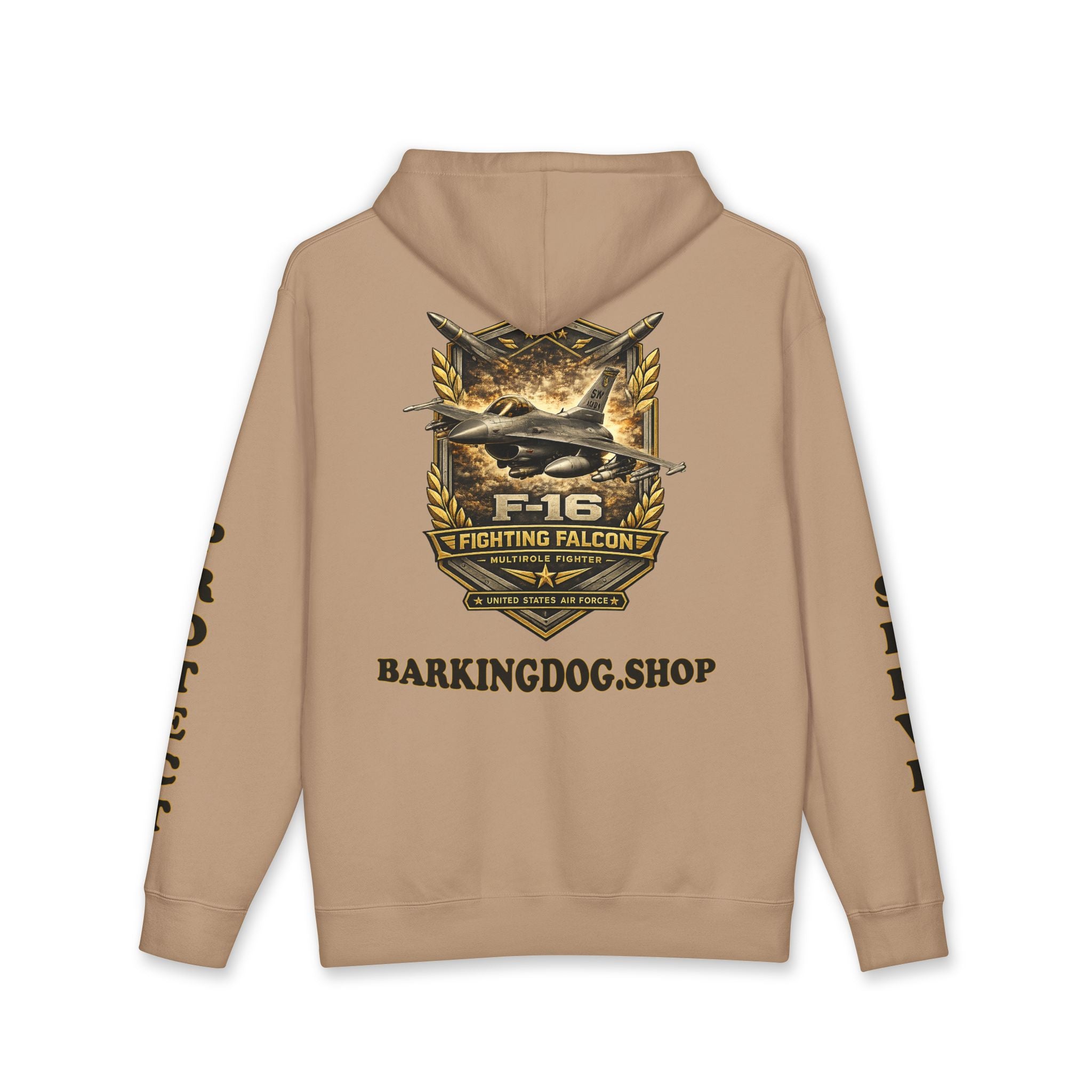 F-16 Fighting Falcon Jet Hoodie — Barking Dog 'Wag On' Military Air Force Tribute