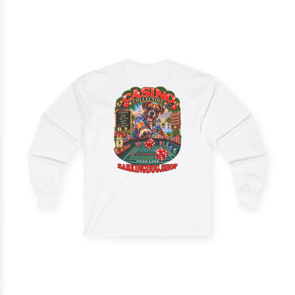 Boxer Craps Long Sleeve T Shirt Casino Collection Vintage Casino Dog Graphic Tee Wag On BarkingDog Shop