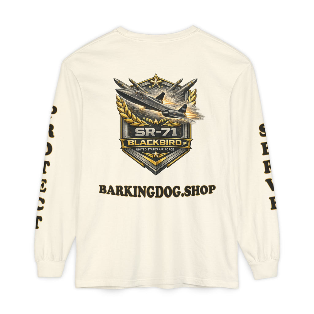 SR-71 Blackbird Long Sleeve Tee — Barking Dog 'Wag On' Military Air Force Tribute