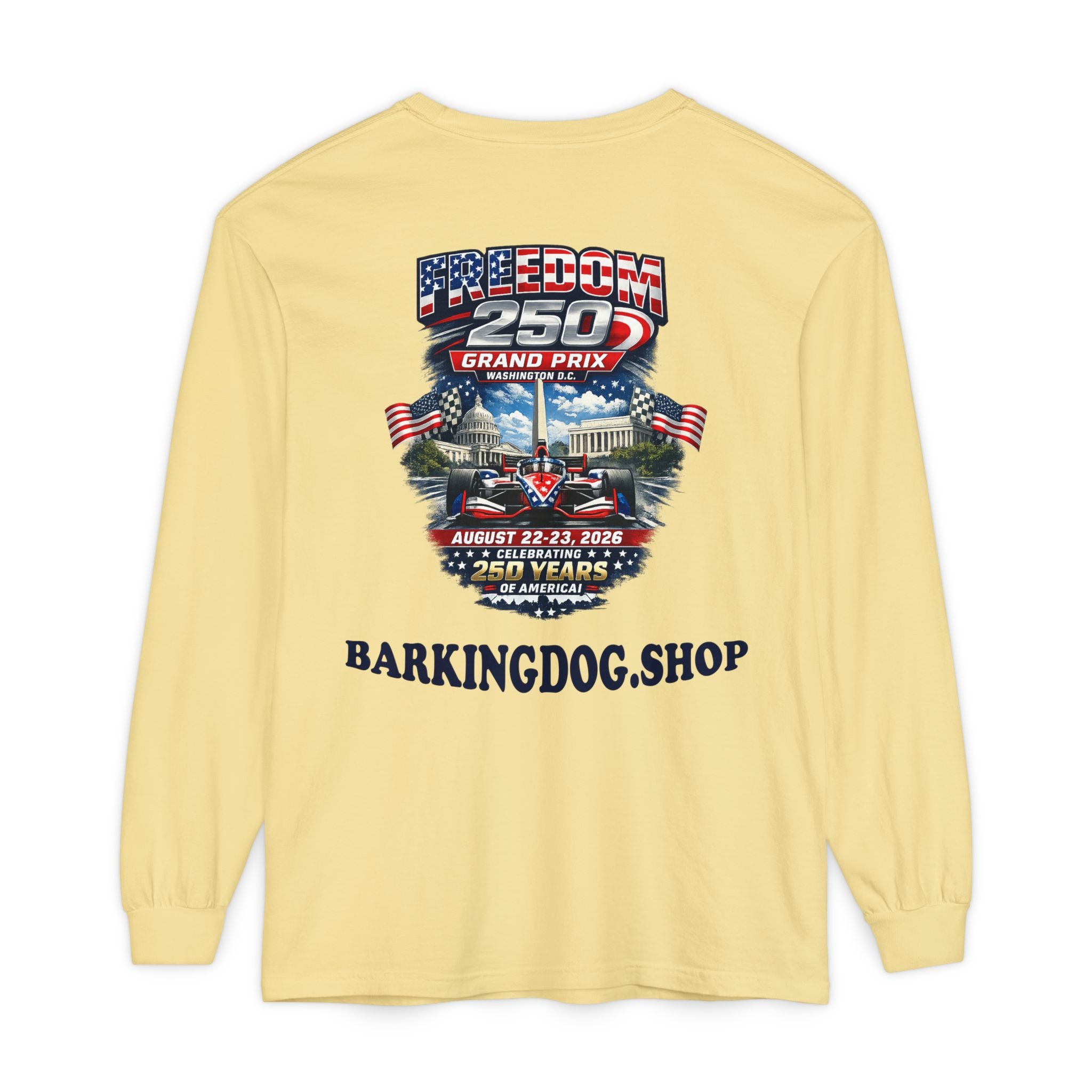 Freedom 250 Grand Prix Long Sleeve T-Shirt — "Wag On" Dog Rally Race Tee