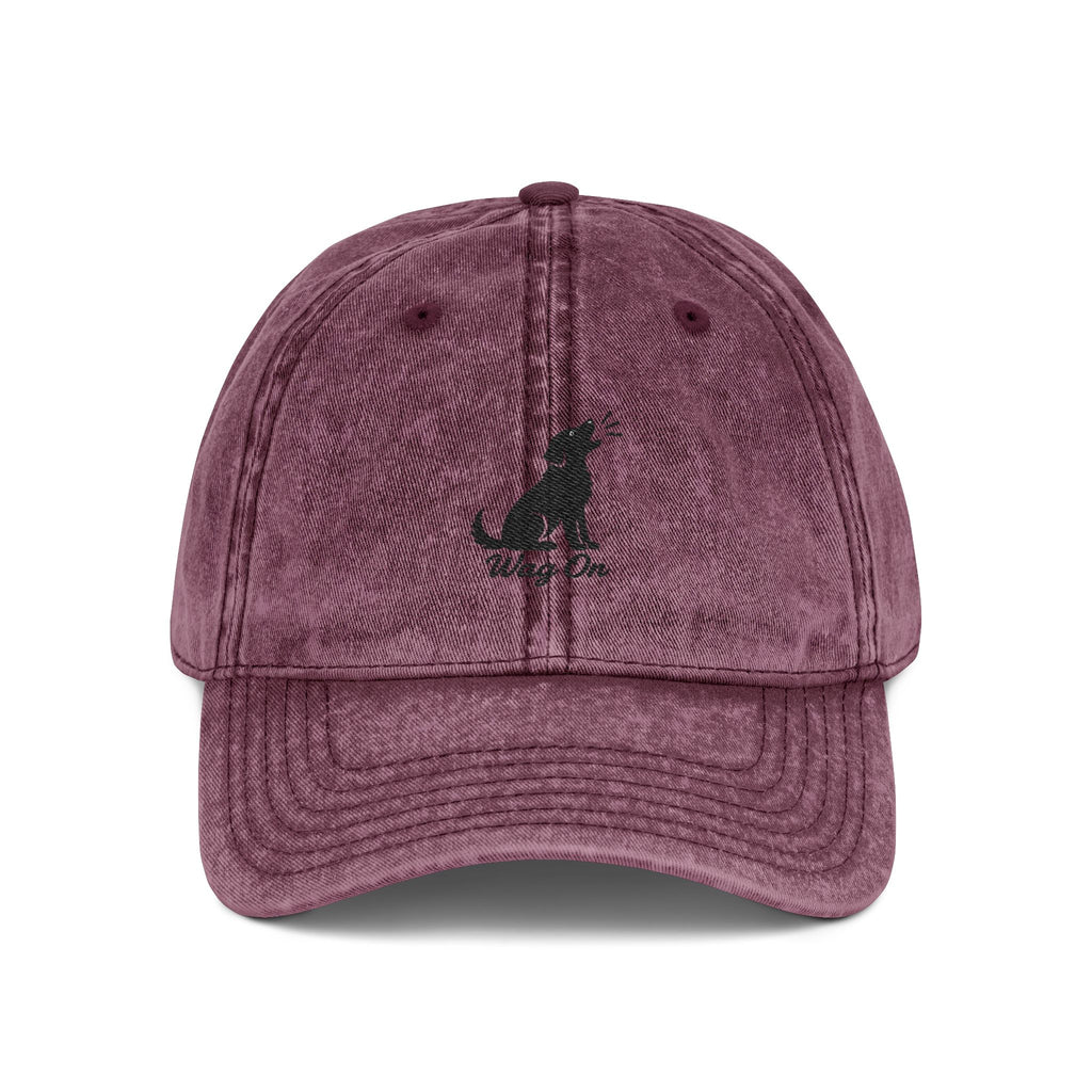 Embroidered Vintage Dog Cap - 'Wag On' Washed Baseball Hat