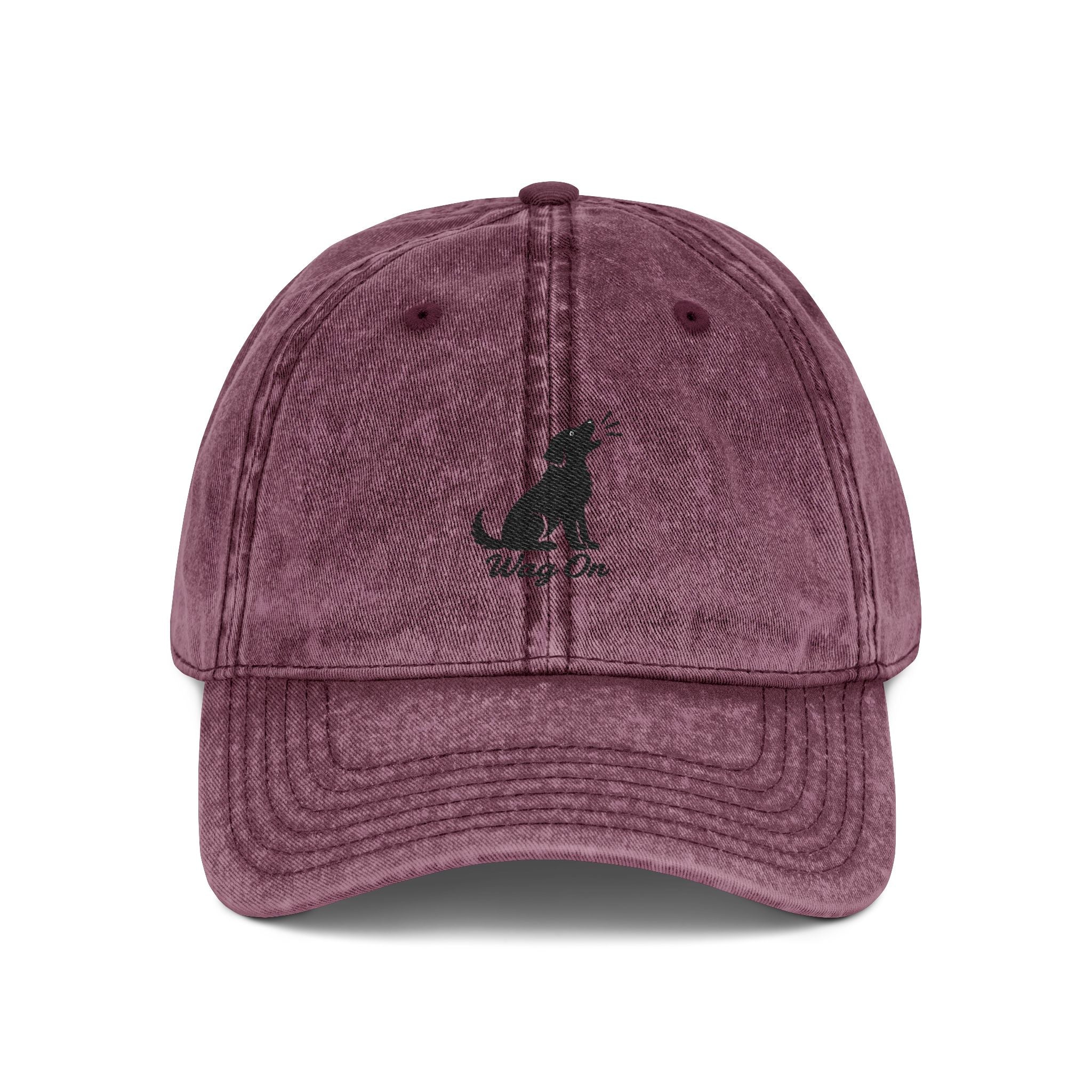 Embroidered Vintage Dog Cap - 'Wag On' Washed Baseball Hat