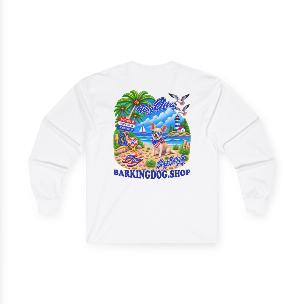 Chihuahua Stay Salty Pup Long Sleeve T Shirt Beach Collection Coastal Dog Graphic Tee Wag On BarkingDog Shop