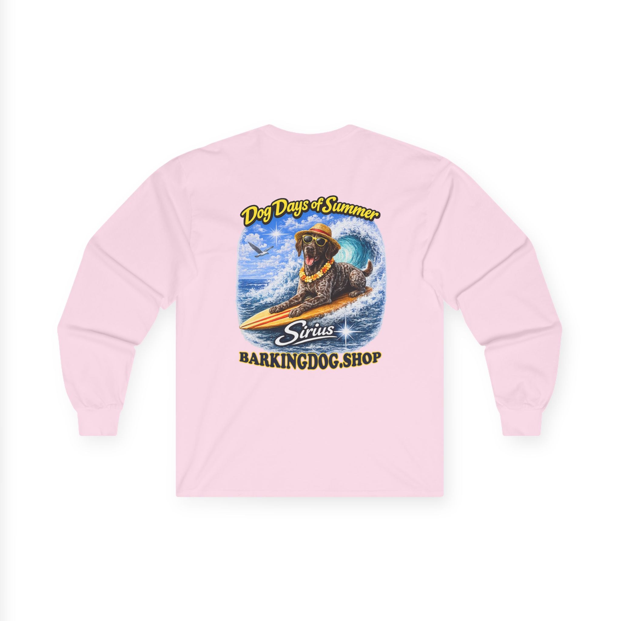 German Shorthaired Pointer Dog Days of Summer Surfboard Long Sleeve T Shirt Beach Collection Surfing Dog Graphic Tee Wag On BarkingDog Shop