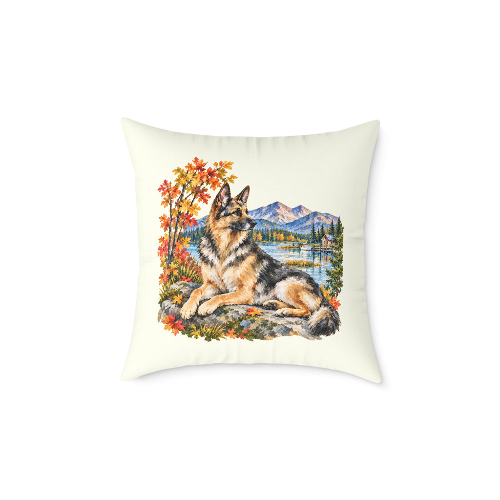 German Shepherd Scenic Autumn Throw Pillow Ivory Home Decor Collection Mountain Lake Dog Decor BarkingDog Shop