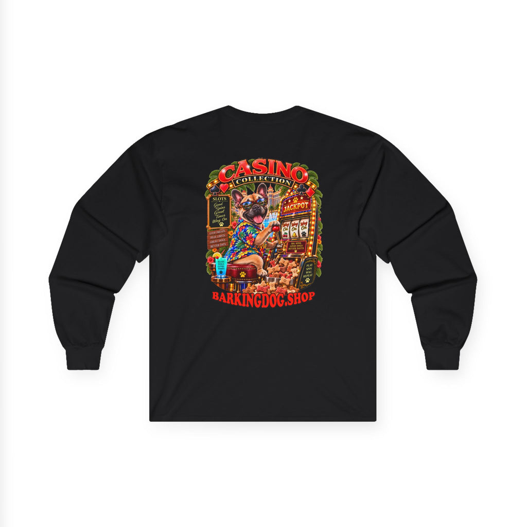 French Bulldog Slots Long Sleeve T Shirt Casino Collection Vintage Casino Dog Graphic Tee Wag On BarkingDog Shop