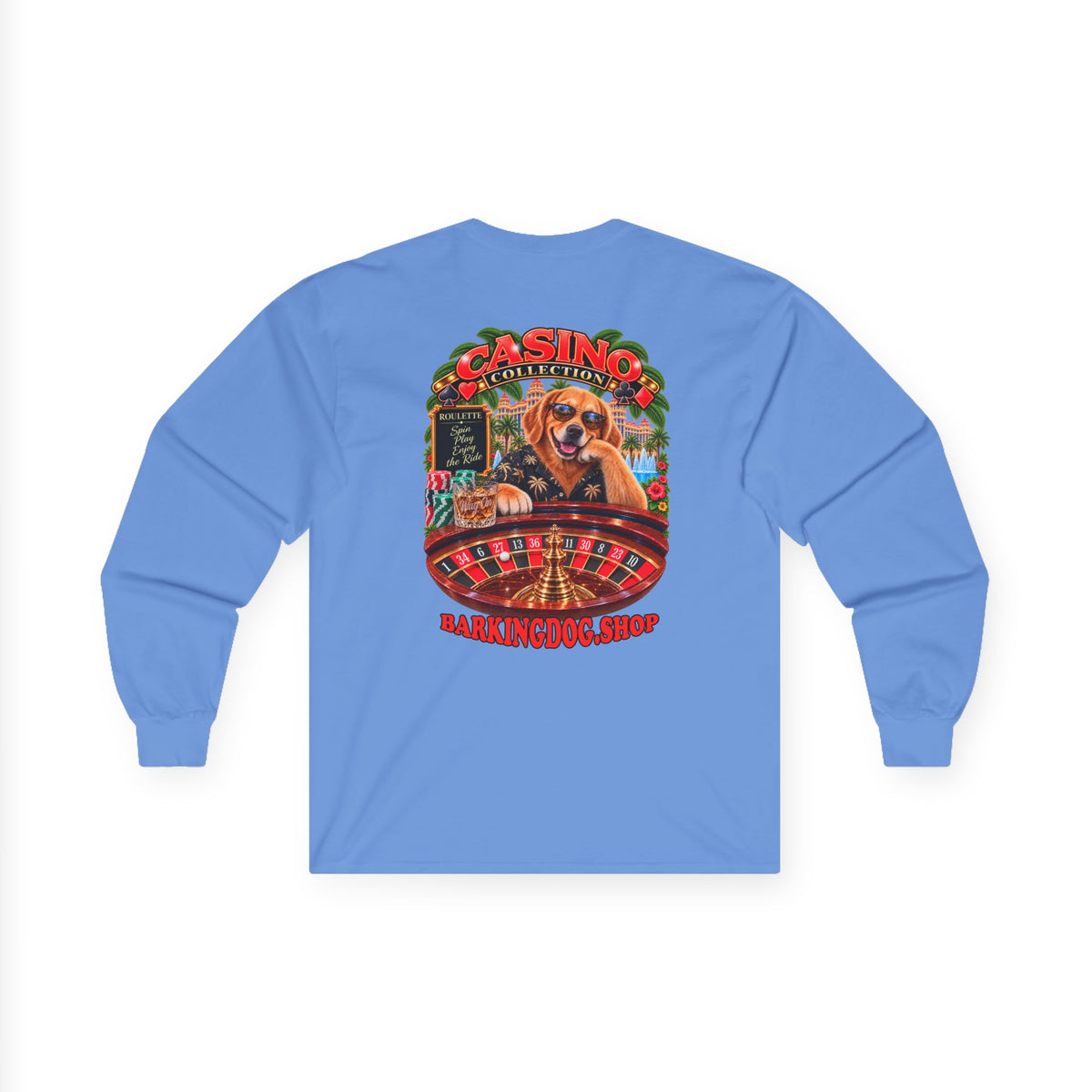 Golden Retriever Roulette Long Sleeve T Shirt Casino Collection Vintage Casino Dog Graphic Tee Wag On BarkingDog Shop