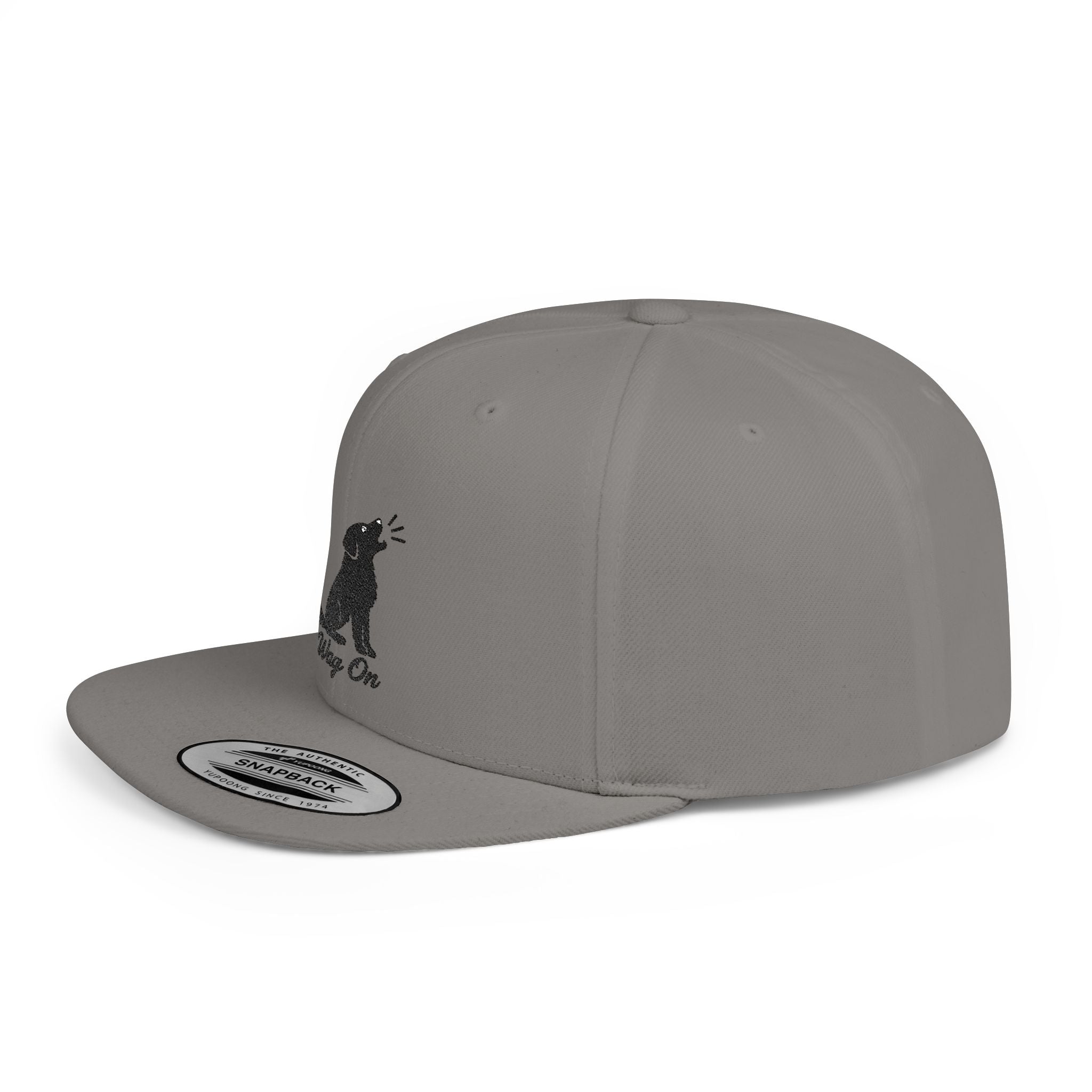 Wag On Snapback Hat — Embroidered Howling Dog Flat Bill Cap
