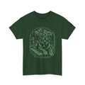 Golden Retriever Mountain Lake Wildlife Woodcut Tee Green Outdoor Canine Graphic T-Shirt BarkingDog Shop