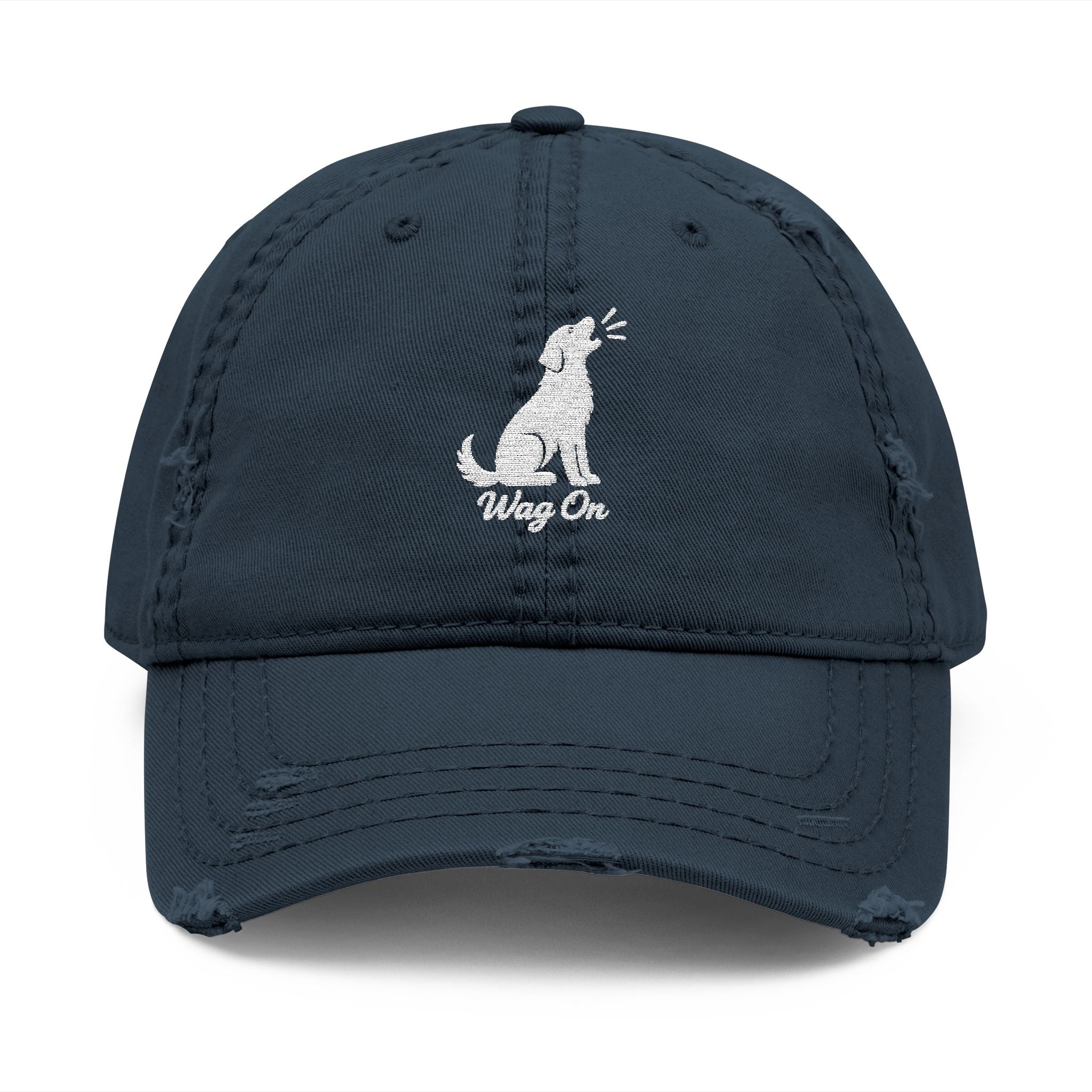 Distressed Embroidered Hat — 'Wag On' Dog Silhouette Cap