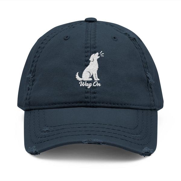 Distressed Embroidered Hat — 'Wag On' Dog Silhouette Cap