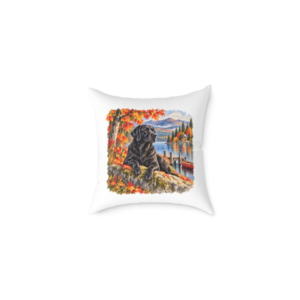 Black Labrador Maine Lake Autumn Throw Pillow White Home Decor Collection Fall Mountain Dog Decor BarkingDog Shop