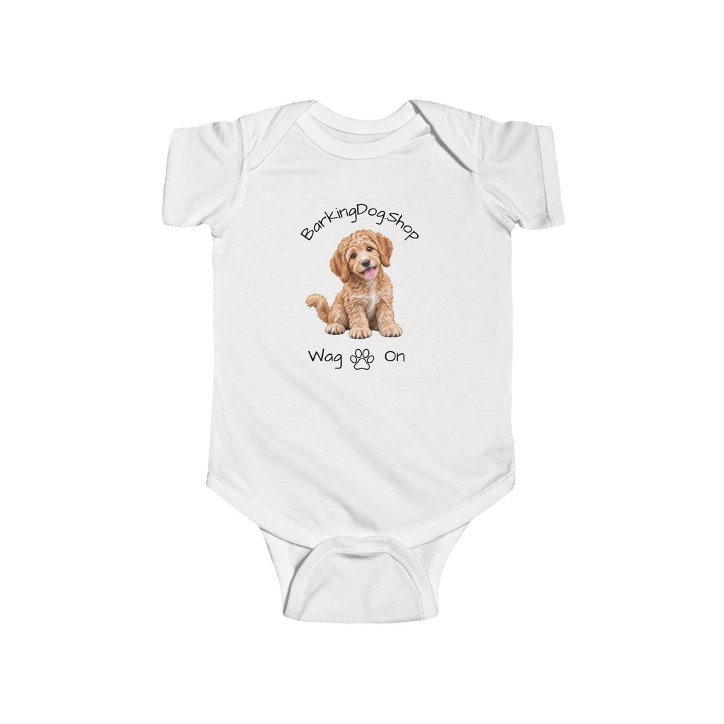 Goldendoodle Puppy Infant Bodysuit Babies and Puppies Collection Wag On Baby Onesie BarkingDog Shop