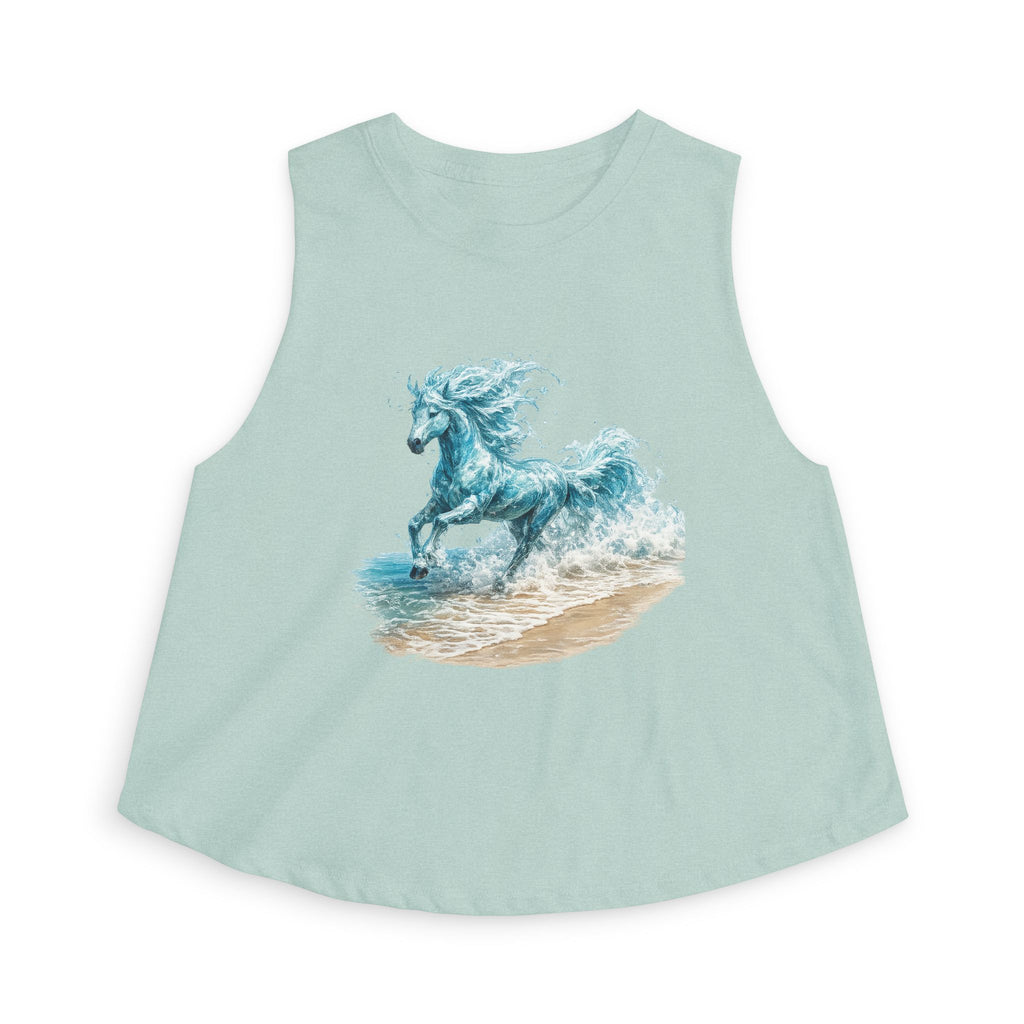 Waterhorse Beach Crop Top — Wave Unicorn Graphic Women's Summer Tank