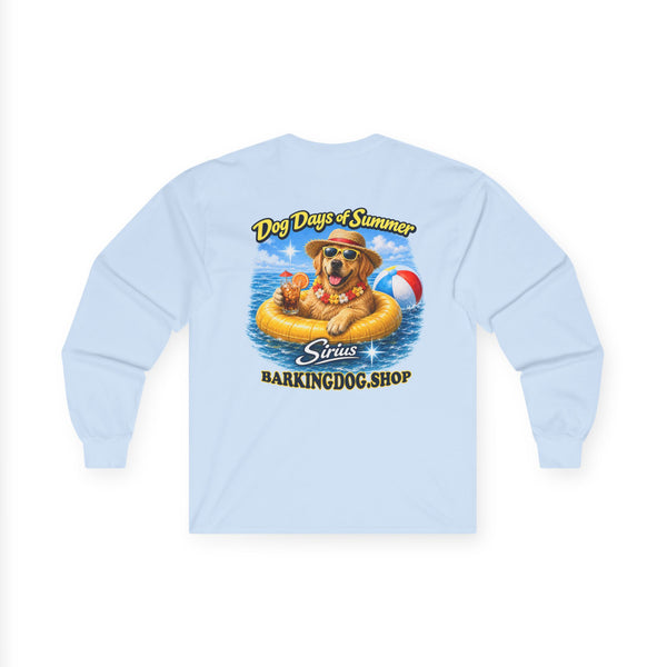 Golden Retriever Dog Days of Summer Inner Tube Long Sleeve T Shirt Beach Collection Floating Dog Graphic Tee Wag On BarkingDog Shop