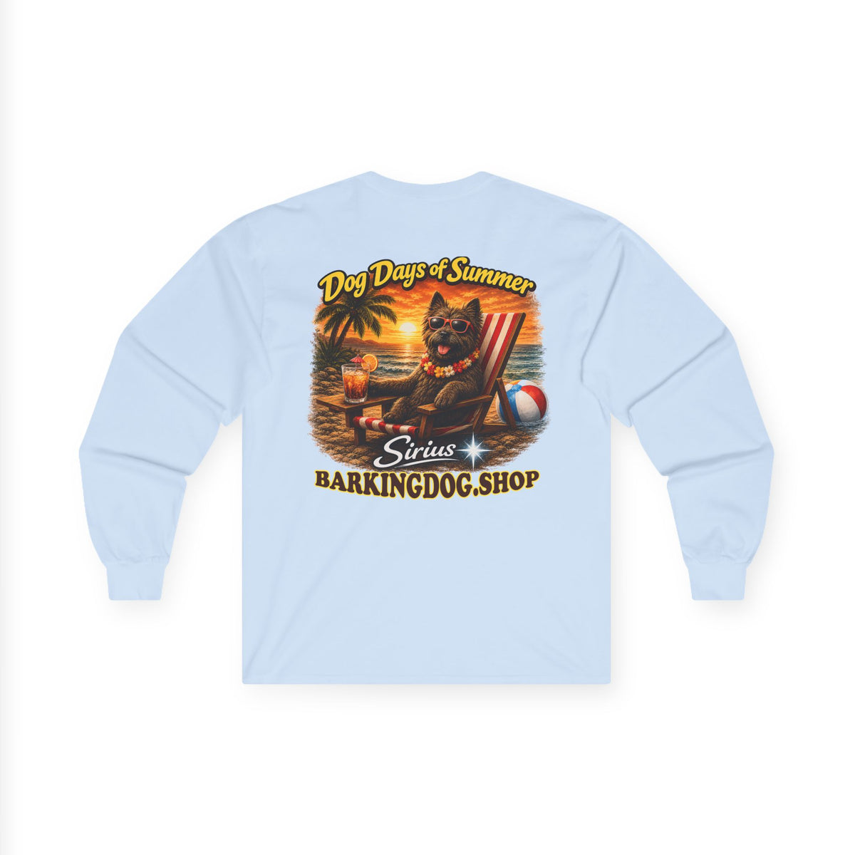 Cairn Terrier Dog Days of Summer Beach Chair Long Sleeve T Shirt Beach Collection Relaxing Dog Graphic Tee Wag On BarkingDog Shop
