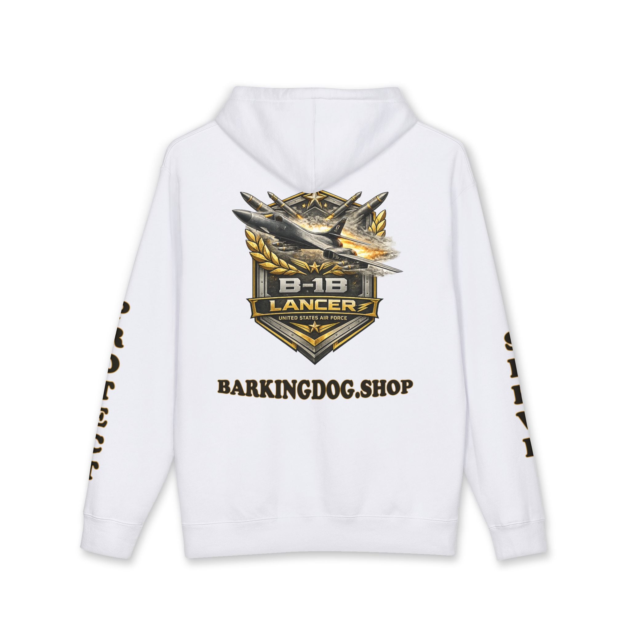 B-1B Lancer Jet Hoodie — Barking Dog 'Wag On' Military Air Force Tribute
