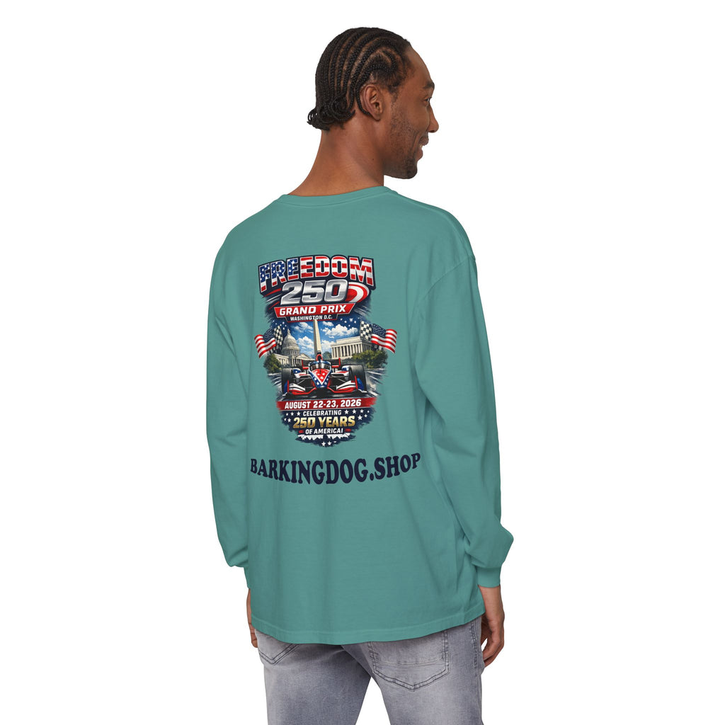 Freedom 250 Grand Prix Long Sleeve T-Shirt — "Wag On" Dog Rally Race Tee