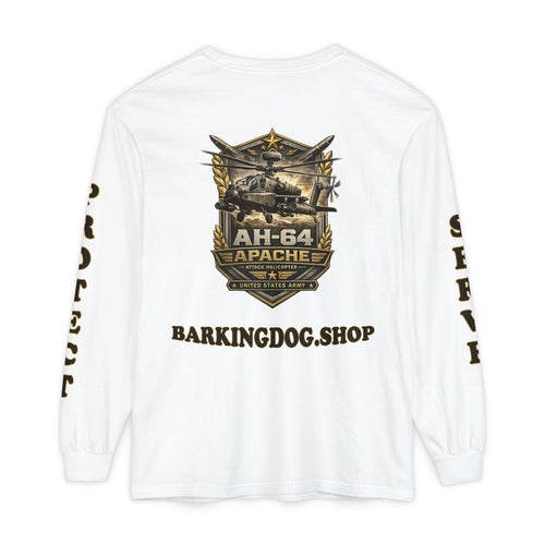 AH-64 Apache Helicopter Long Sleeve Tee — Barking Dog 'Wag On' Military Army Tribute