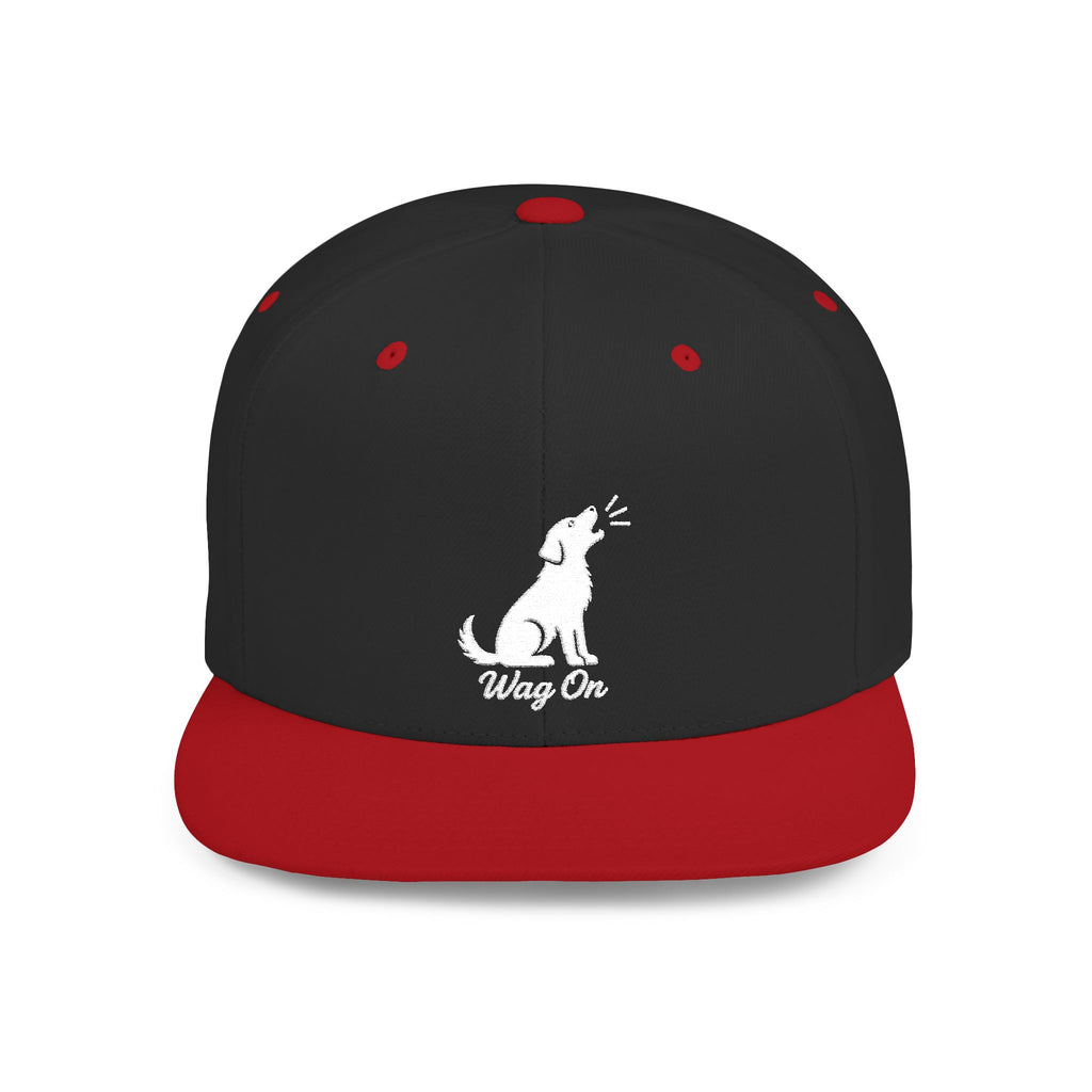 Copy of Wag On Snapback Hat — Embroidered Howling Dog Flat Bill Cap