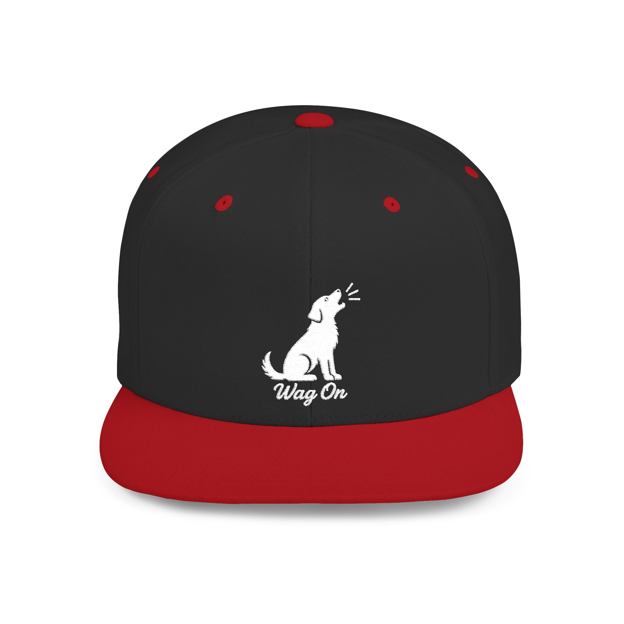 Copy of Wag On Snapback Hat — Embroidered Howling Dog Flat Bill Cap