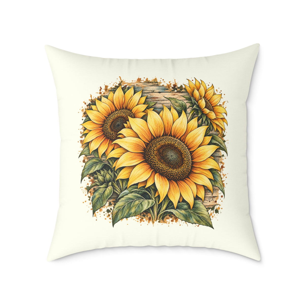 Sunflower Woodcut Relief Throw Pillow Ivory Floral Farmhouse Home Decor BarkingDog Shop