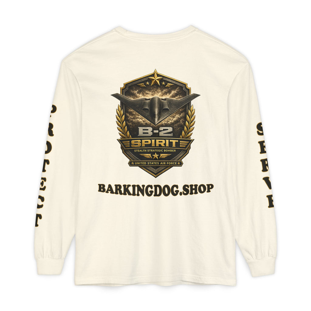 B-2 Spirit Stealth Bomber Long Sleeve Tee — Barking Dog 'Wag On' Military Air Force Tribute