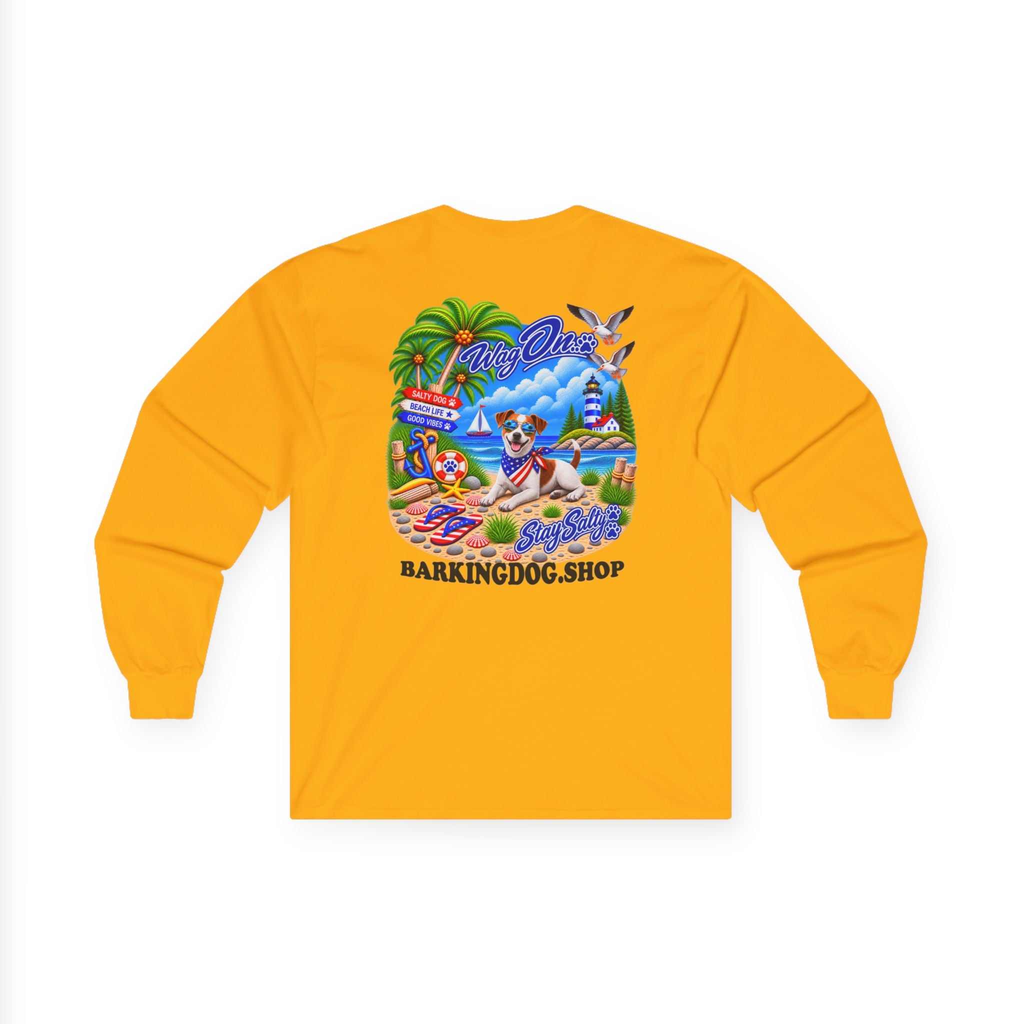 Jack Russell Stay Salty Pup Long Sleeve T Shirt Beach Collection Coastal Dog Graphic Tee Wag On BarkingDog Shop