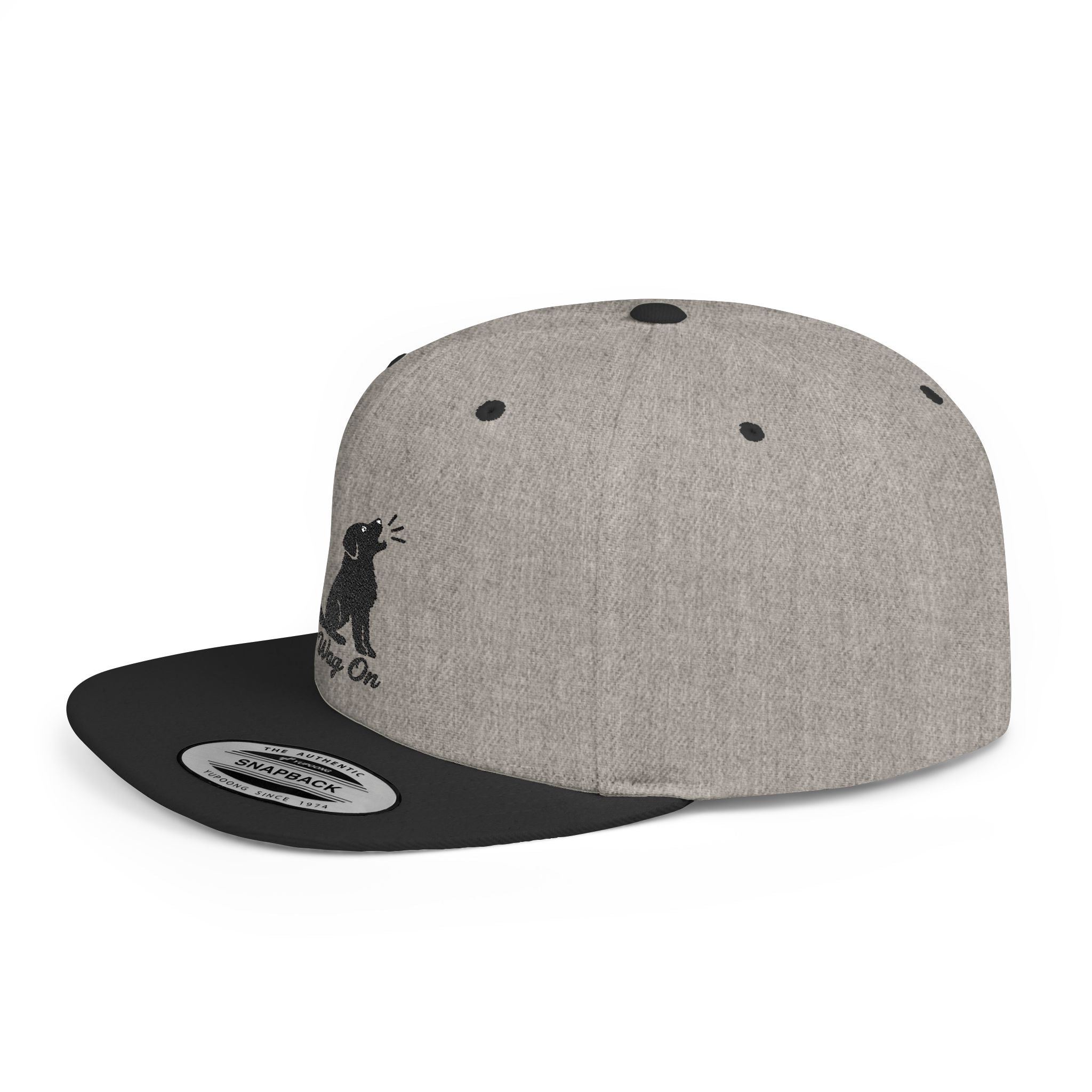 Wag On Snapback Hat — Embroidered Howling Dog Flat Bill Cap