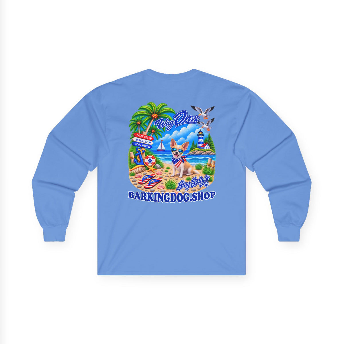 Chihuahua Stay Salty Pup Long Sleeve T Shirt Beach Collection Coastal Dog Graphic Tee Wag On BarkingDog Shop