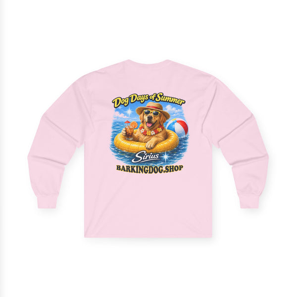 Golden Retriever Dog Days of Summer Inner Tube Long Sleeve T Shirt Beach Collection Floating Dog Graphic Tee Wag On BarkingDog Shop